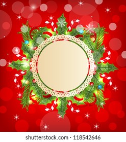 Illustration Christmas holiday decoration with greeting card - vector