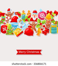 Illustration Christmas Holiday Seamless Texture with Celebration Traditional Elements, Colorful Pattern - Vector