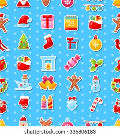 Illustration Christmas Holiday Seamless Texture with Celebration Traditional Elements, Colorful Pattern - Vector