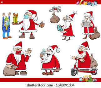 Illustration of Christmas holidays cartoons set with Santa Claus characters