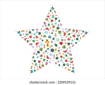 Illustration of christmas icon in star shape frame. Fit for clothes. Fit for background. fit for t-shirt. Various christmas icon in one frame. 