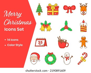 Illustration Of Christmas Icons Set In Red And White Background.