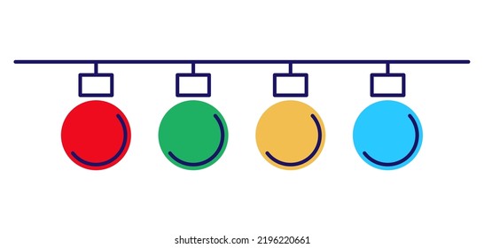Illustration of Christmas light bulbs garland. Happy New Year decoration. Holiday seasonal object.