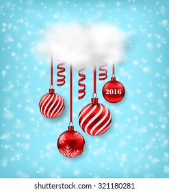 Illustration Christmas Luxury Background with Balls, Serpentine and Cloud - Vector