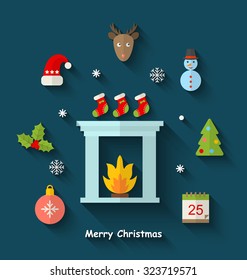 Illustration Christmas Minimal Objects and Elements with Long Shadows - Vector