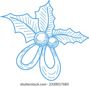 Illustration of Christmas mistletoe with ribbon vector, isolated.
