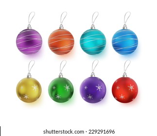 Illustration Christmas multicolor balls with bows isolated on white background - vector