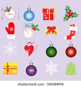 Illustration Christmas and New Year Traditional Elements, Minimalism Style - Vector