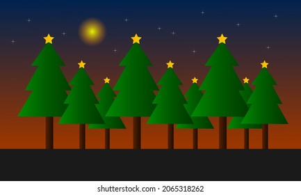 illustration of christmas at night, celebrating christmas at night