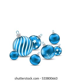 Illustration Christmas Ornamental Blue Balls on White Background - Vector