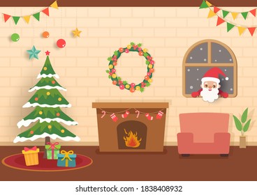 Illustration Christmas party at home with santa claus