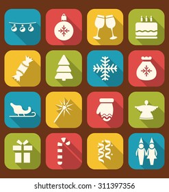 Illustration Christmas Party Simple Icons, Long Shadows Style - Vector