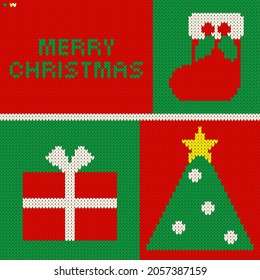 Illustration of Christmas pattern knitted with yarn (background, vector, card)