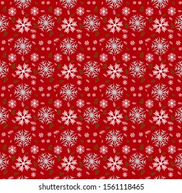 Illustration of Christmas pattern with white snowflakes on red background