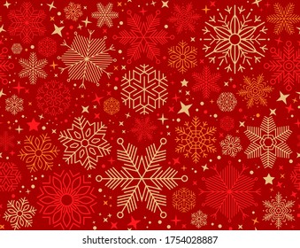 Illustration of Christmas pattern with white snowflakes on red background 