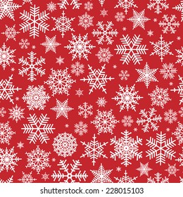 Illustration Of Christmas Pattern With White Snowflakes On Red Background 