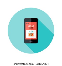 Illustration of Christmas Present Smartphone Notification Circle Flat Icon