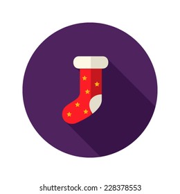 Illustration of Christmas Red Present Sock with Stars Flat Icon