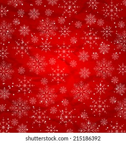 Illustration Christmas red wallpaper, snowflakes texture - vector