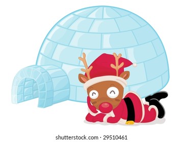 illustration of christmas reindeer at the north pole