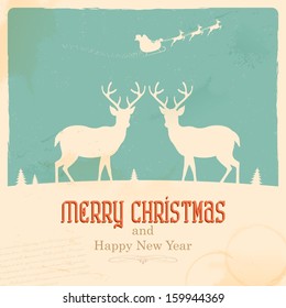 illustration of Christmas Reindeer in retro holiday background