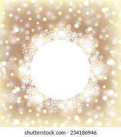 Illustration Christmas round frame made in snowflakes on elegant glowing background - vector