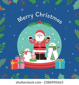 Illustration of Christmas with Santa and Snowman