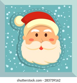 Illustration of Christmas Santa's face in snowy blue background.