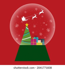 Illustration of a Christmas snow globe. Tree and presents  (vector)