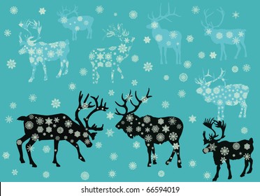 illustration with Christmas snowflake deers