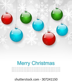 Illustration Christmas Snowflakes Background with Set Colorful Balls - Vector