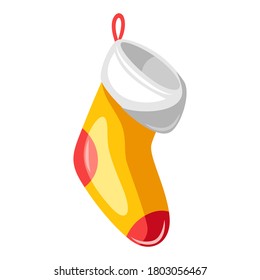 Illustration of christmas sock for gifts. Merry Christmas or Happy New Year decoration.