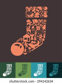 illustration of the christmas sock with icons composition