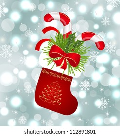 Illustration Christmas sock with sweet canes - vector