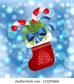 Illustration Christmas sock with sweet canes - vector