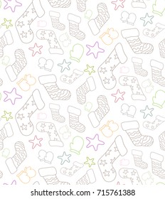 Illustration of Christmas socks, mittens, stars
