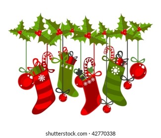 illustration of christmas socks on a white background