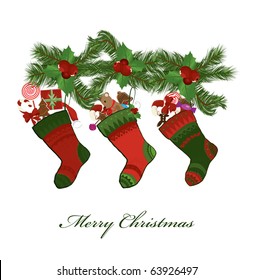 illustration of christmas socks on a white background