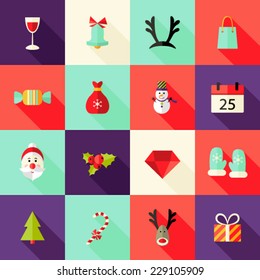 Illustration of Christmas Square Flat Icons Set 2