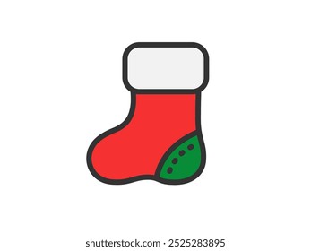 Illustration of Christmas stocking icon (line drawing color).