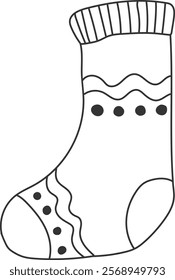 An illustration of a christmas stockings  with distinctive hand drawn lines