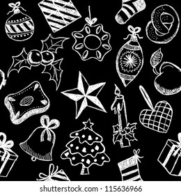 Illustration of christmas symbols, hand drawn style, seamless pattern