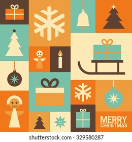 Illustration with Christmas symbols, vector background, flat design
