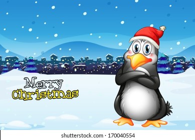 Illustration of a christmas template with a penguin
