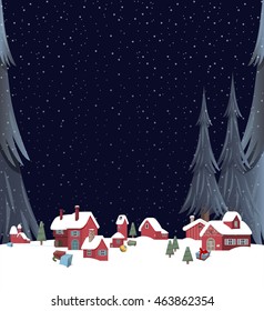 Illustration of Christmas town for winter.