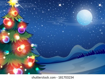 Illustration of a Christmas tree with bright balls