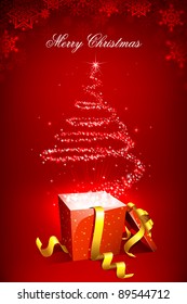 illustration of christmas tree forming form star coming out of gift box