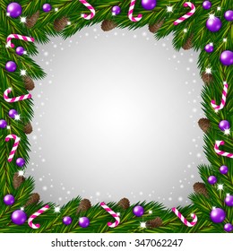 Illustration of a Christmas tree frame and candy canes