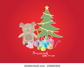 illustration of christmas tree and and gift 