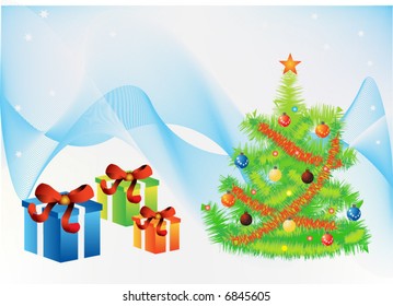 Illustration of Christmas tree with gift